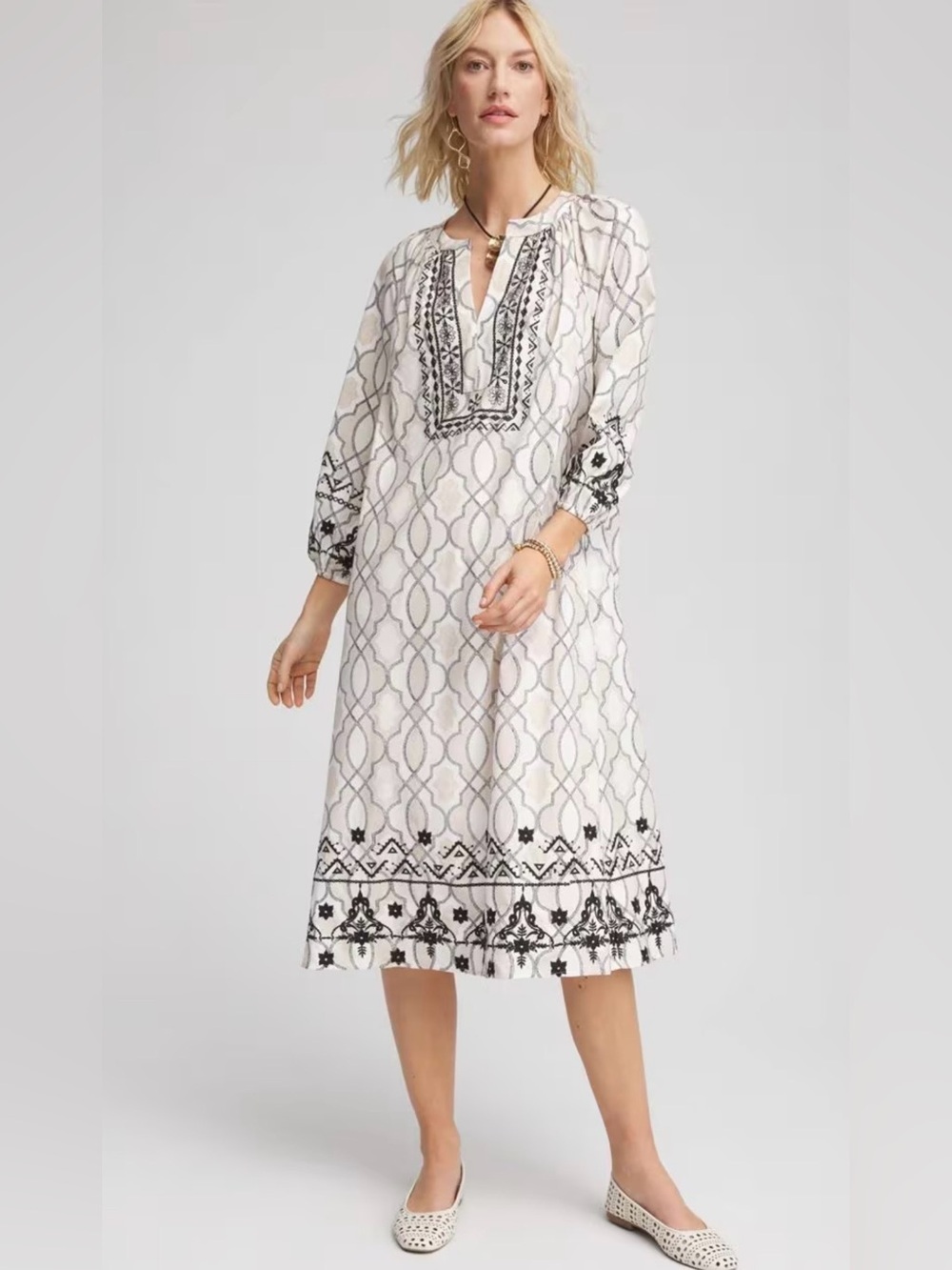 Chico’s Poplin Embellished Midi Dress